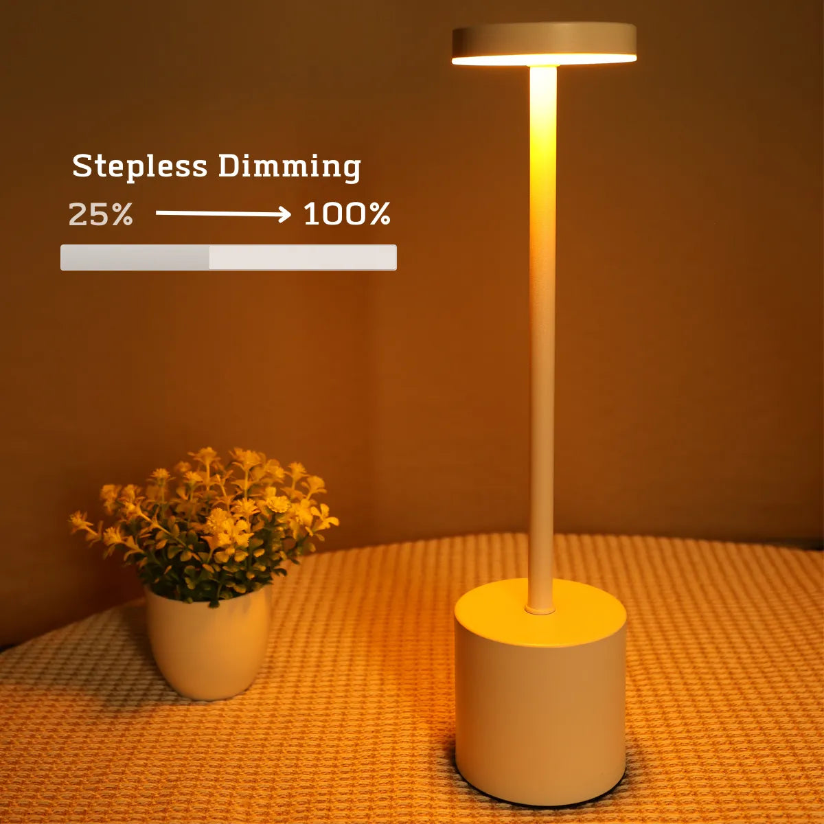 Wireless Rechargeable LED Table Lamp with Adjustable Brightness and Chrome Finish