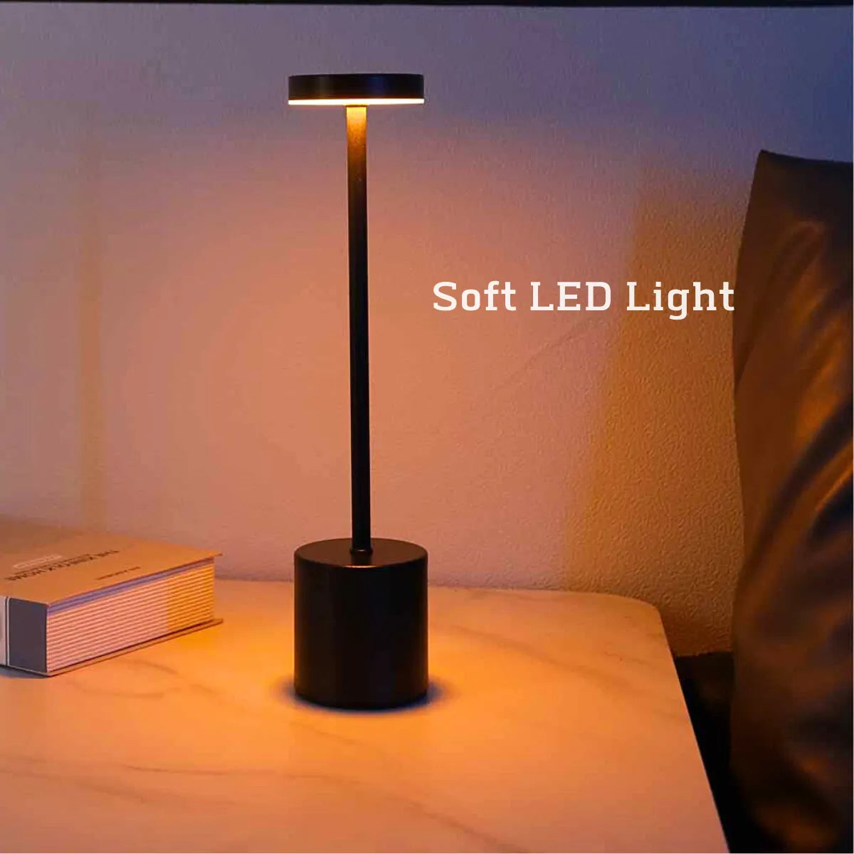 Wireless Rechargeable LED Table Lamp with Adjustable Brightness and Chrome Finish