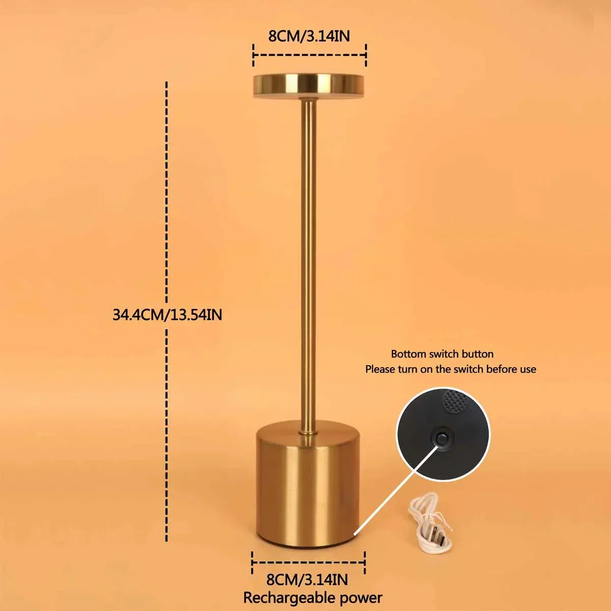 Wireless Rechargeable LED Table Lamp with Adjustable Brightness and Chrome Finish