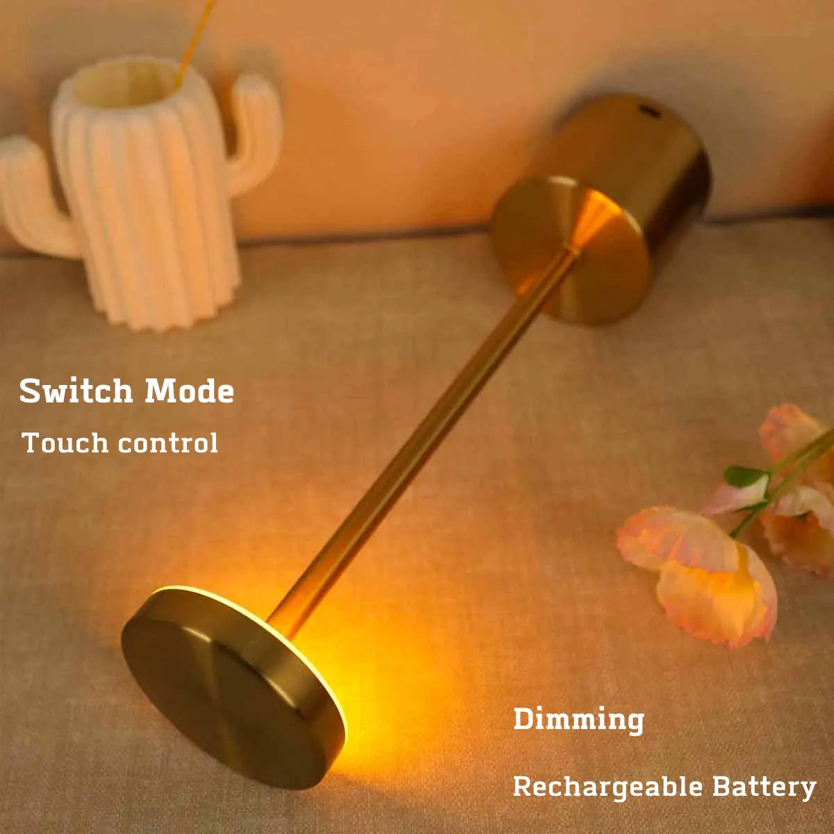 Wireless Rechargeable LED Table Lamp with Adjustable Brightness and Chrome Finish