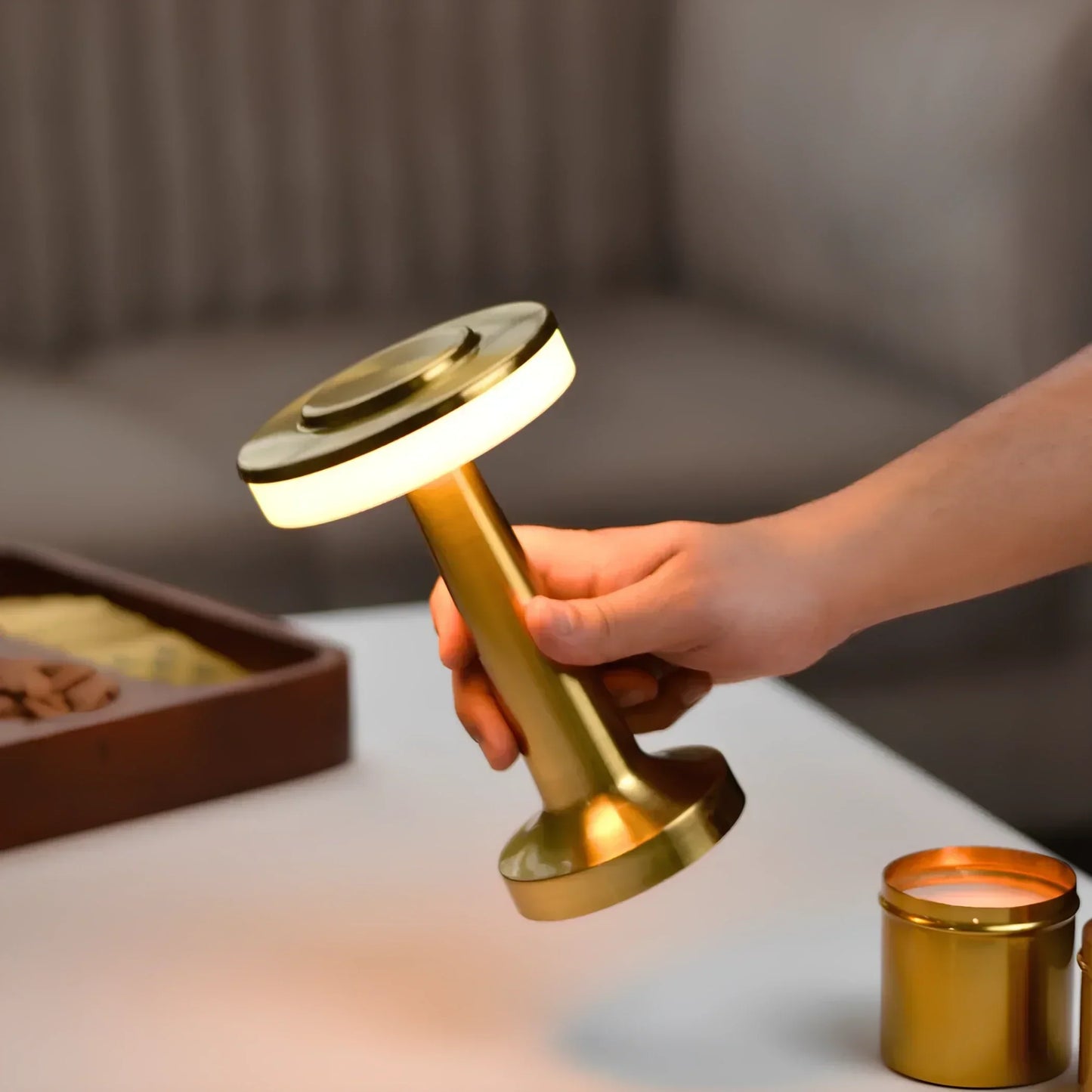 Wireless Retro Dimmable Table Lamp in Metallic Finish