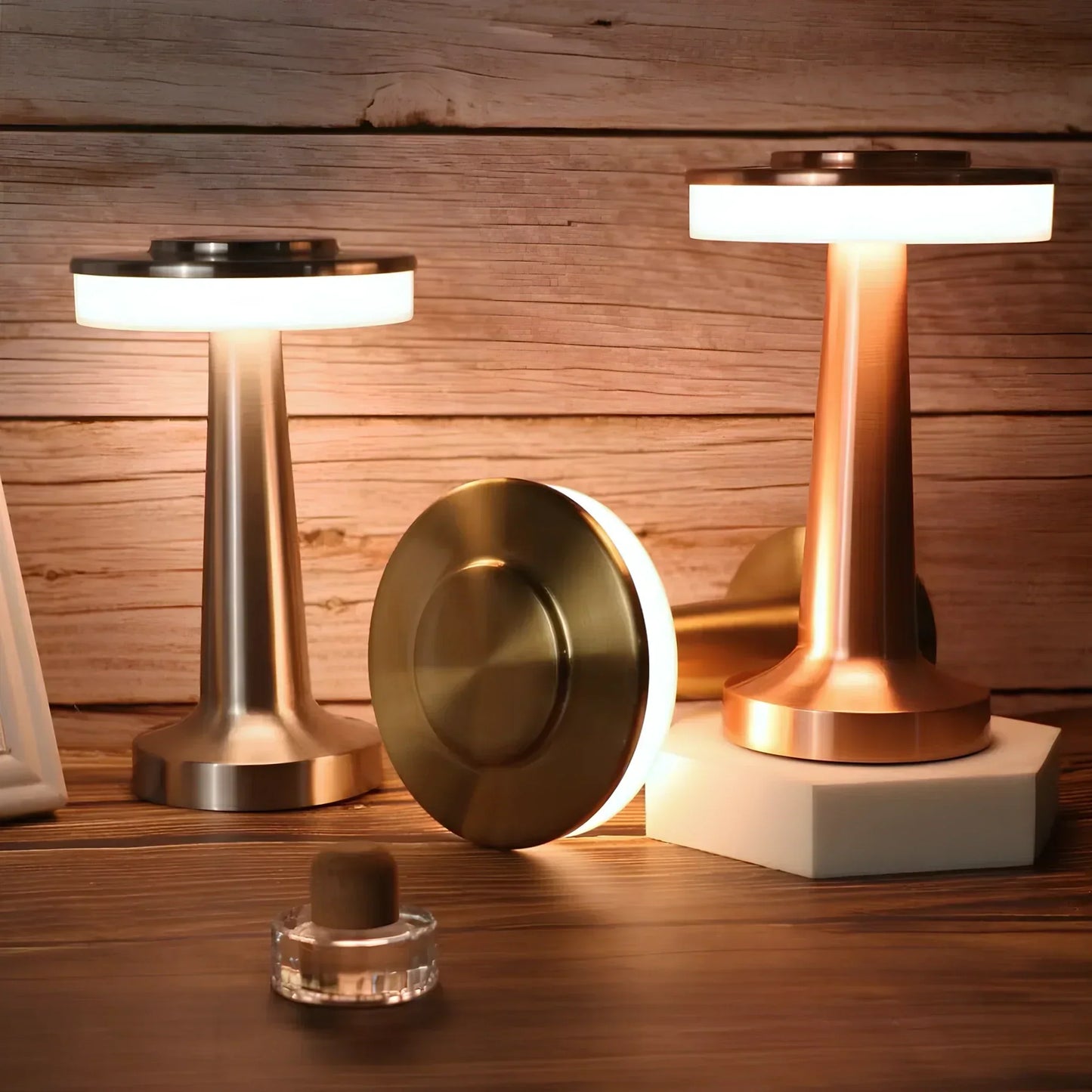 Wireless Retro Dimmable Table Lamp in Metallic Finish