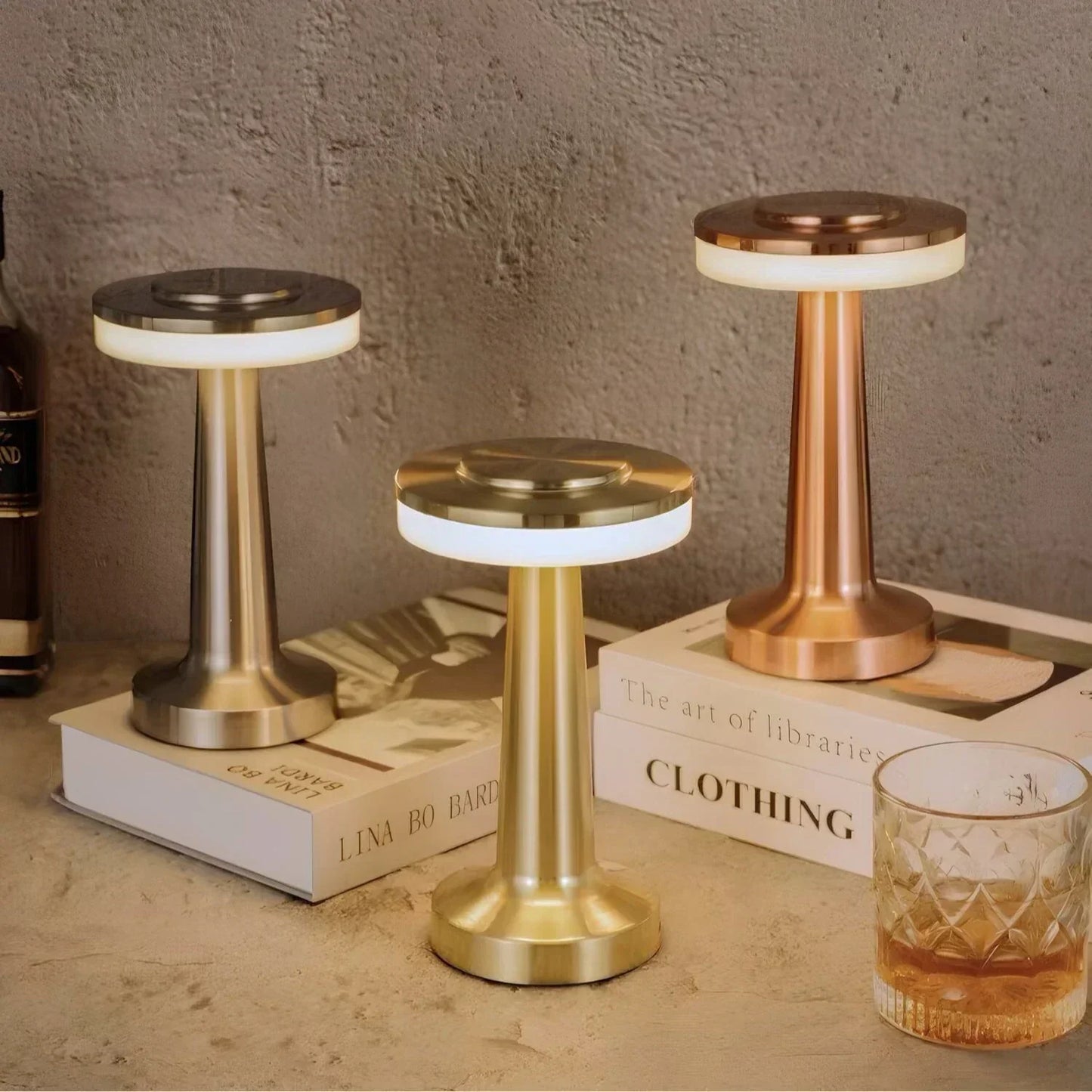 Wireless Retro Dimmable Table Lamp in Metallic Finish