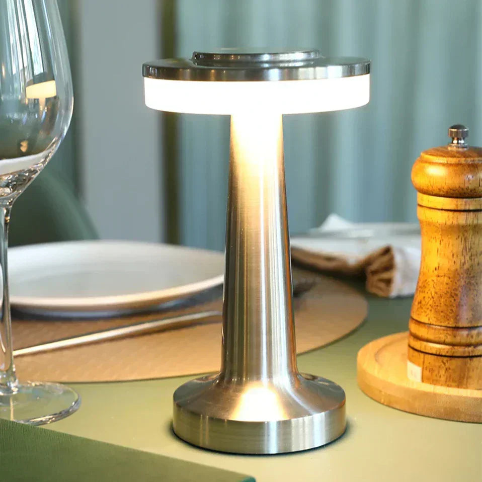 Wireless Retro Dimmable Table Lamp in Metallic Finish