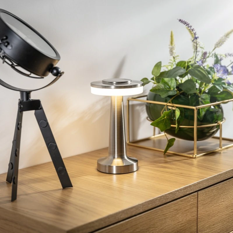Wireless Retro Dimmable Table Lamp in Metallic Finish