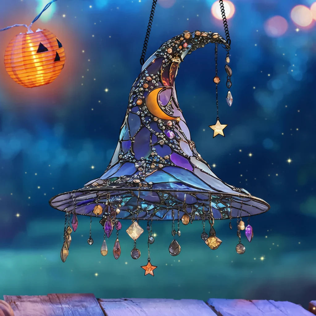Geometric Witch Hat Hanging Decor with Moon and Stars