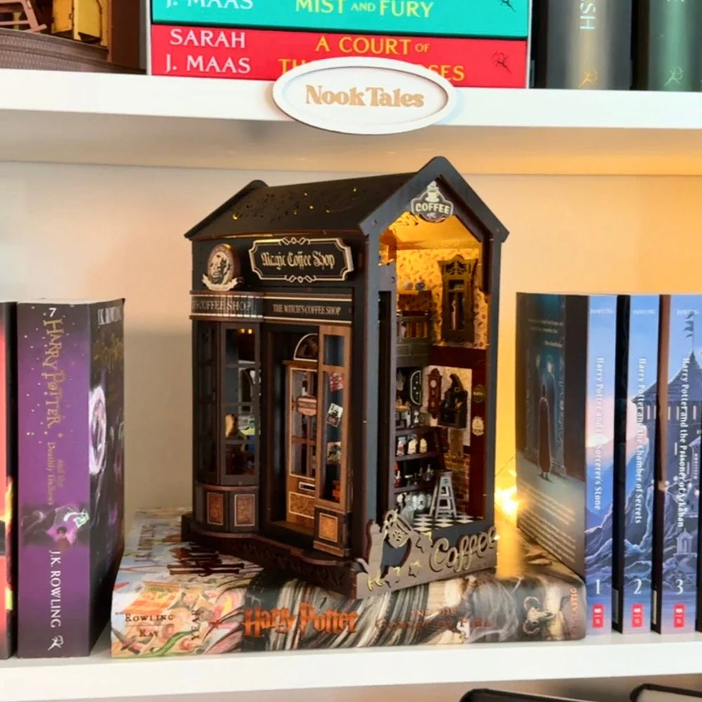 Miniature Witch's Coffee Shop with Warm Amber Light