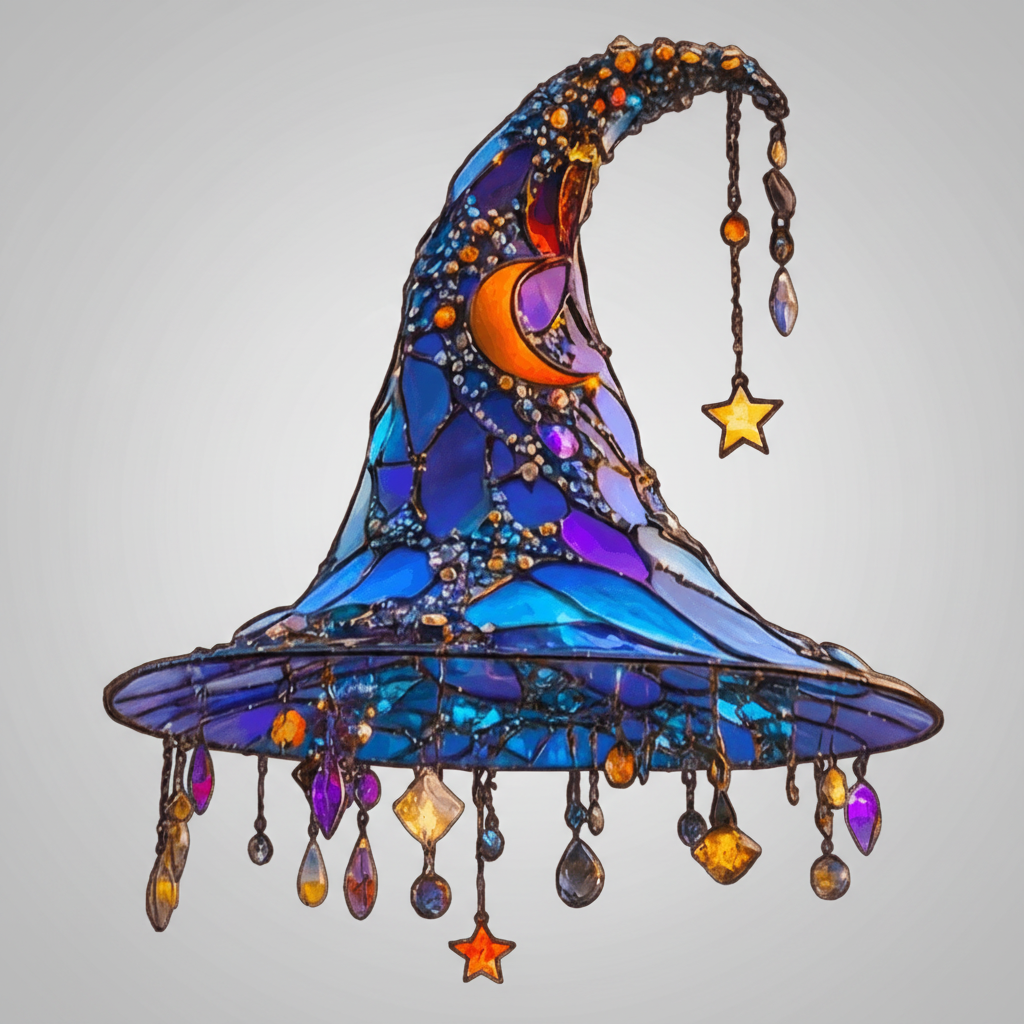 Geometric Witch Hat Hanging Decor with Moon and Stars
