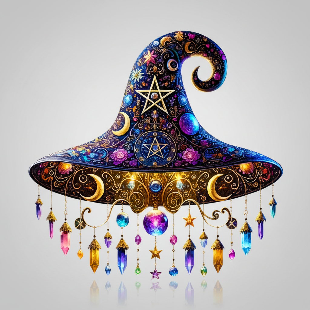 Geometric Witch Hat Hanging Decor with Moon and Stars