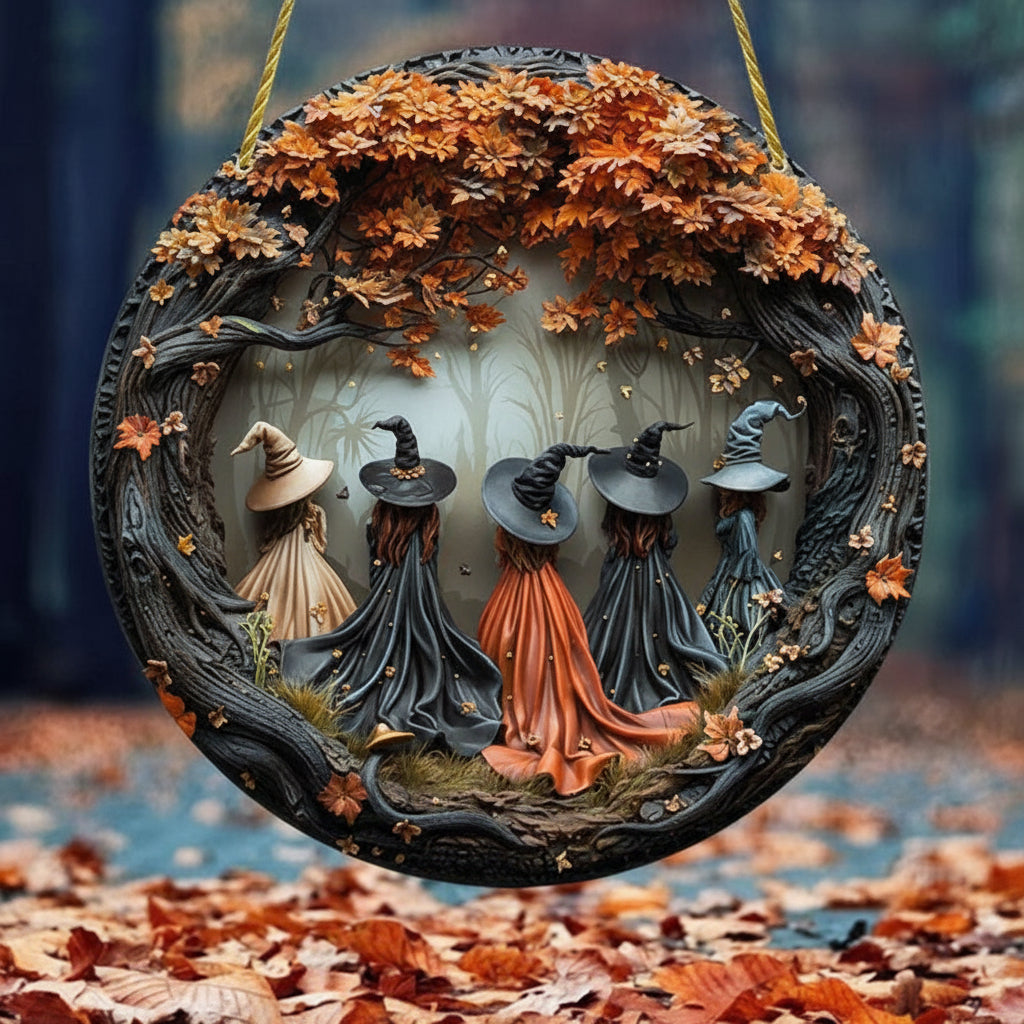 Autumn Witch Wall Hanging Art 12 Inch