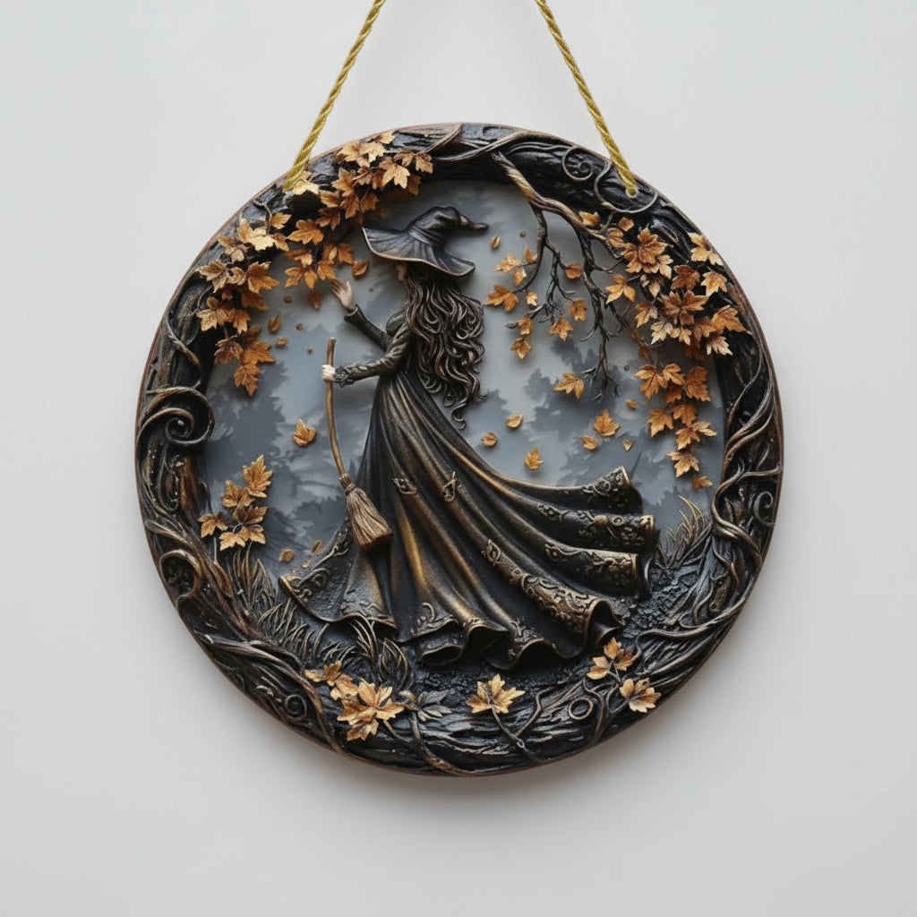 Autumn Witch Wall Hanging Art 12 Inch