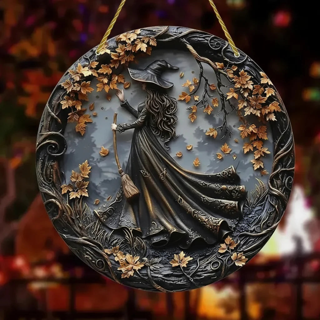 Autumn Witch Wall Hanging Art 12 Inch