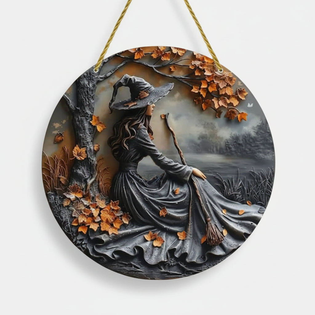 Autumn Witch Wall Hanging Art 12 Inch