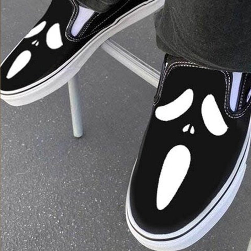 Casual Canvas Slip-On Loafers with Skull Print
