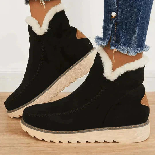Fleece-Lined Slip-On Platform Ankle Boots for Women
