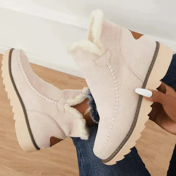 Fleece-Lined Slip-On Platform Ankle Boots for Women