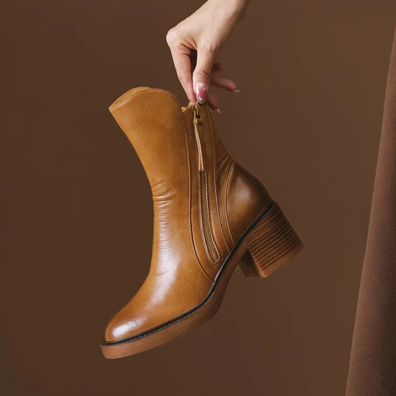 Elegant Women's Zip Ankle Boots with Block Heel