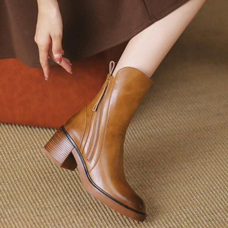 Elegant Women's Zip Ankle Boots with Block Heel
