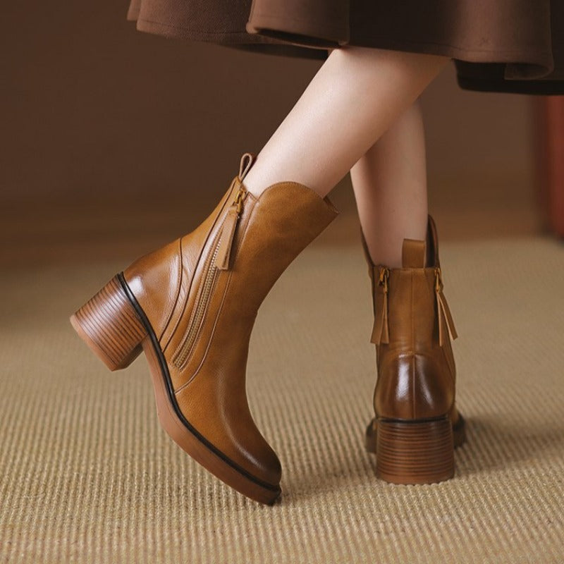 Elegant Women's Zip Ankle Boots with Block Heel