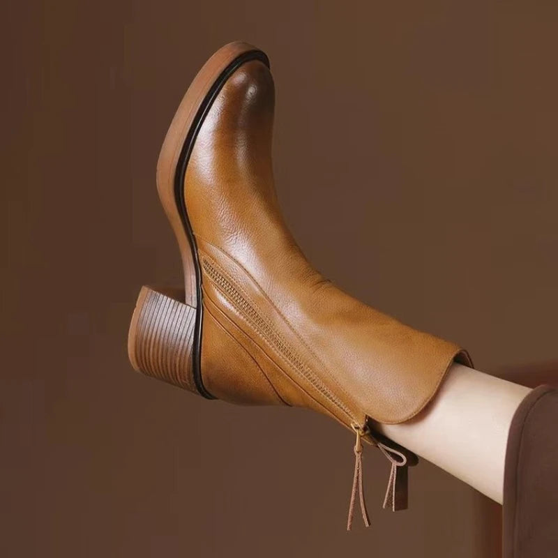 Elegant Women's Zip Ankle Boots with Block Heel