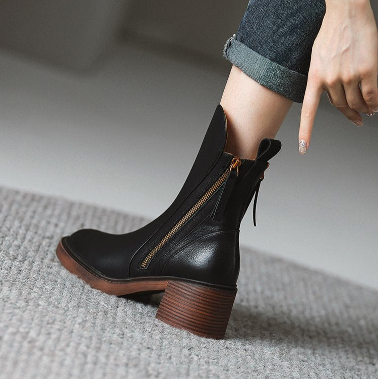 Elegant Women's Zip Ankle Boots with Block Heel