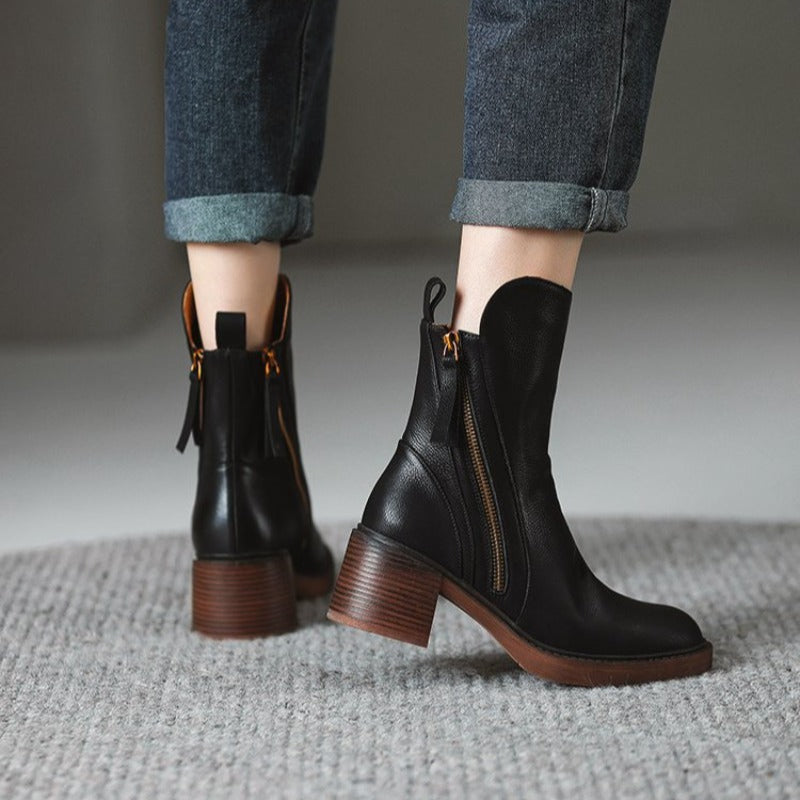 Elegant Women's Zip Ankle Boots with Block Heel