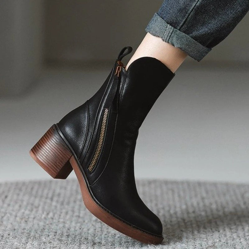 Elegant Women's Zip Ankle Boots with Block Heel