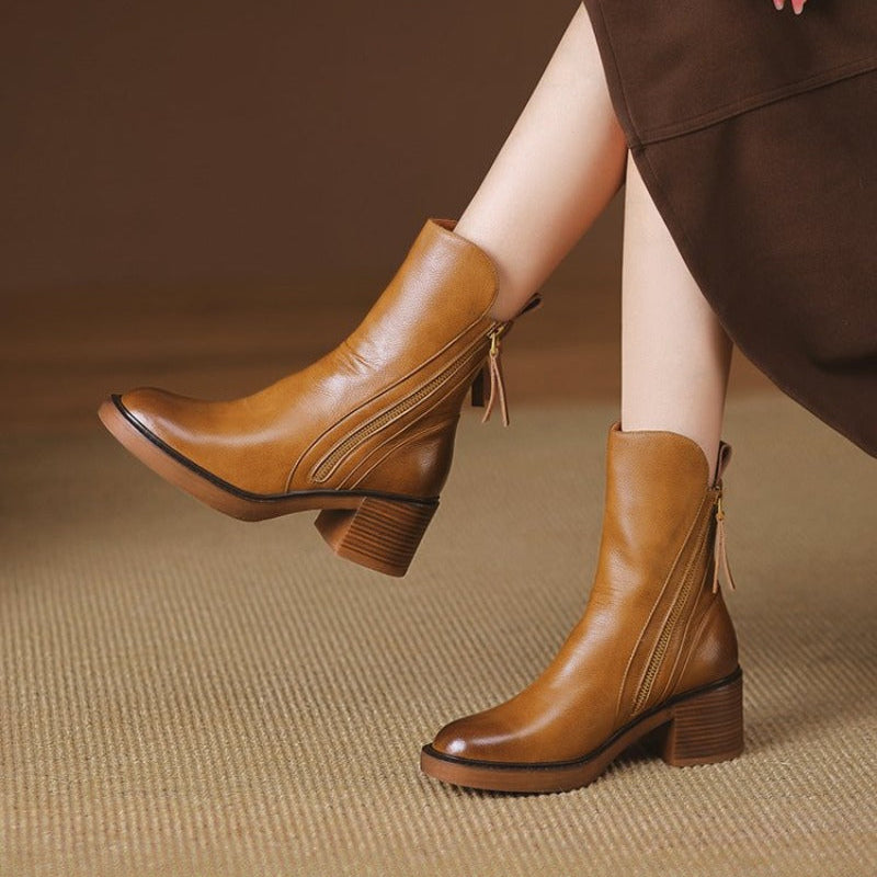 Elegant Women's Zip Ankle Boots with Block Heel