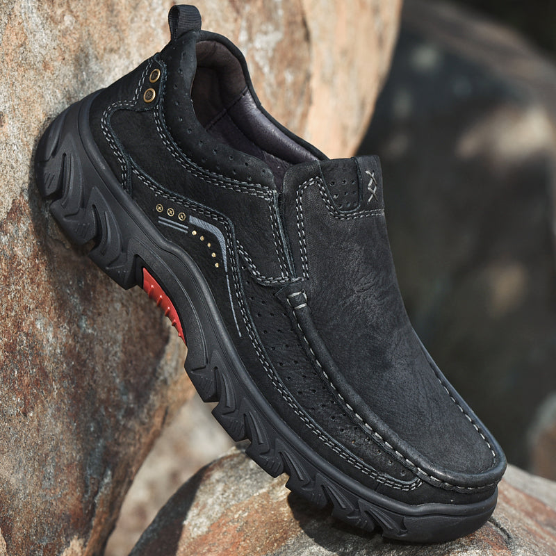 Orthopedic Black Leather Ankle Boots with Arch Support and Slip-Resistant Sole