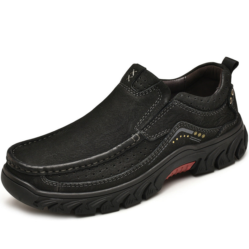 Orthopedic Black Leather Ankle Boots with Arch Support and Slip-Resistant Sole