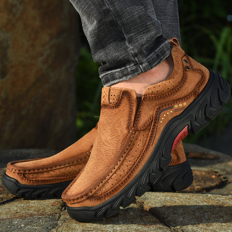 Orthopedic Black Leather Ankle Boots with Arch Support and Slip-Resistant Sole