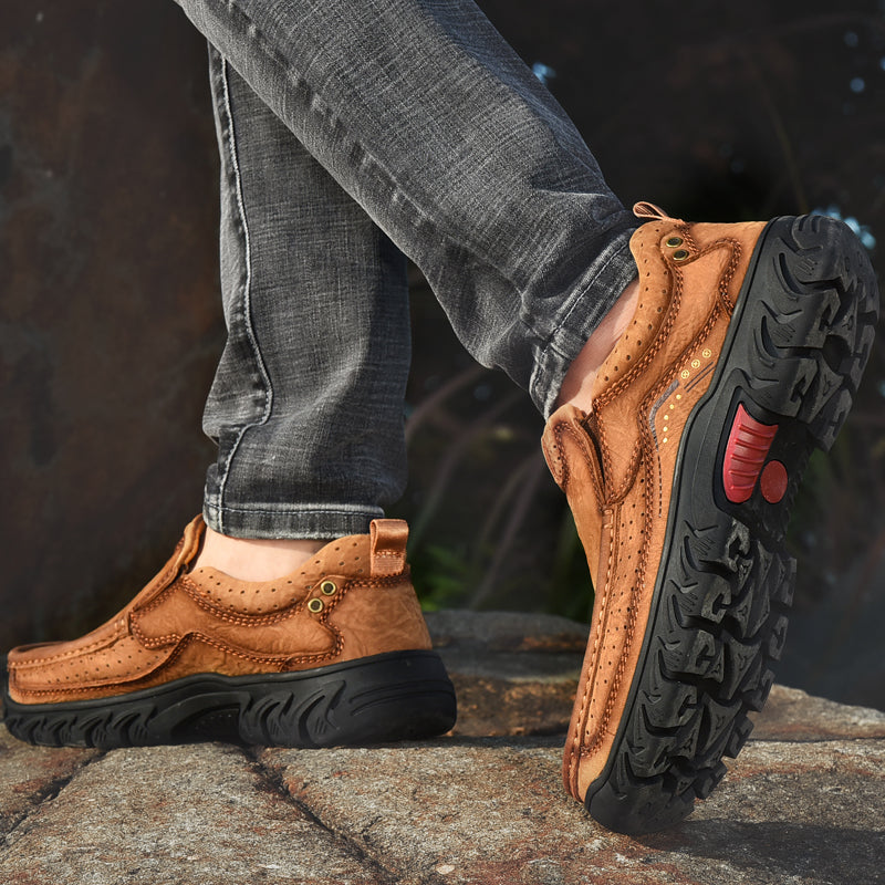 Orthopedic Black Leather Ankle Boots with Arch Support and Slip-Resistant Sole