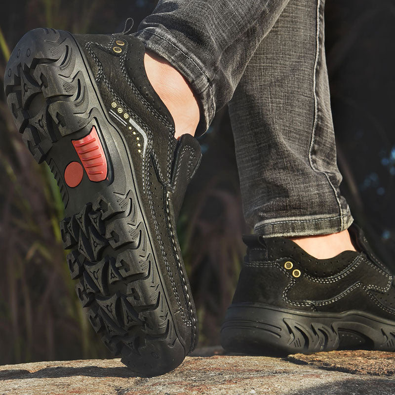 Orthopedic Black Leather Ankle Boots with Arch Support and Slip-Resistant Sole