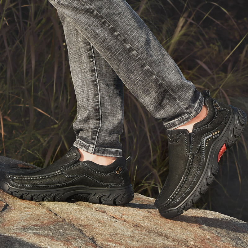 Orthopedic Black Leather Ankle Boots with Arch Support and Slip-Resistant Sole