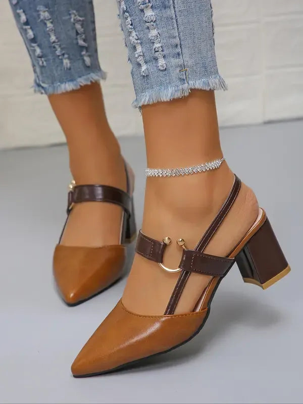 Women's Patent Block Heel Pumps with Adjustable Strap