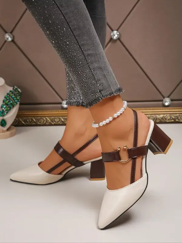 Women's Patent Block Heel Pumps with Adjustable Strap
