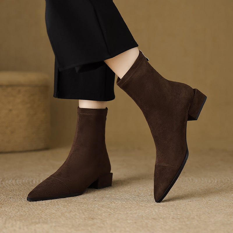 Pointed Toe Block Heel Sock Ankle Boots for Women