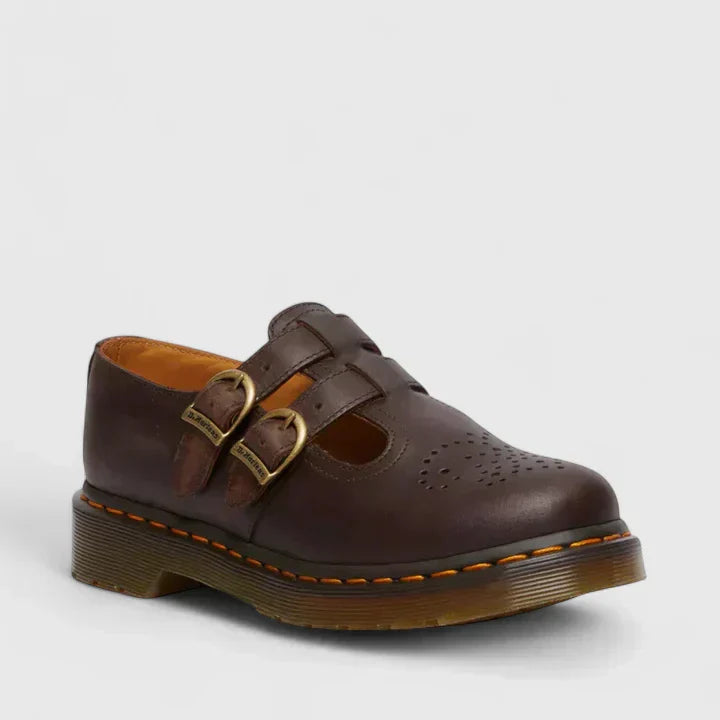 Double Buckle Mary Jane Flats with Chunky Sole and Heart Detail