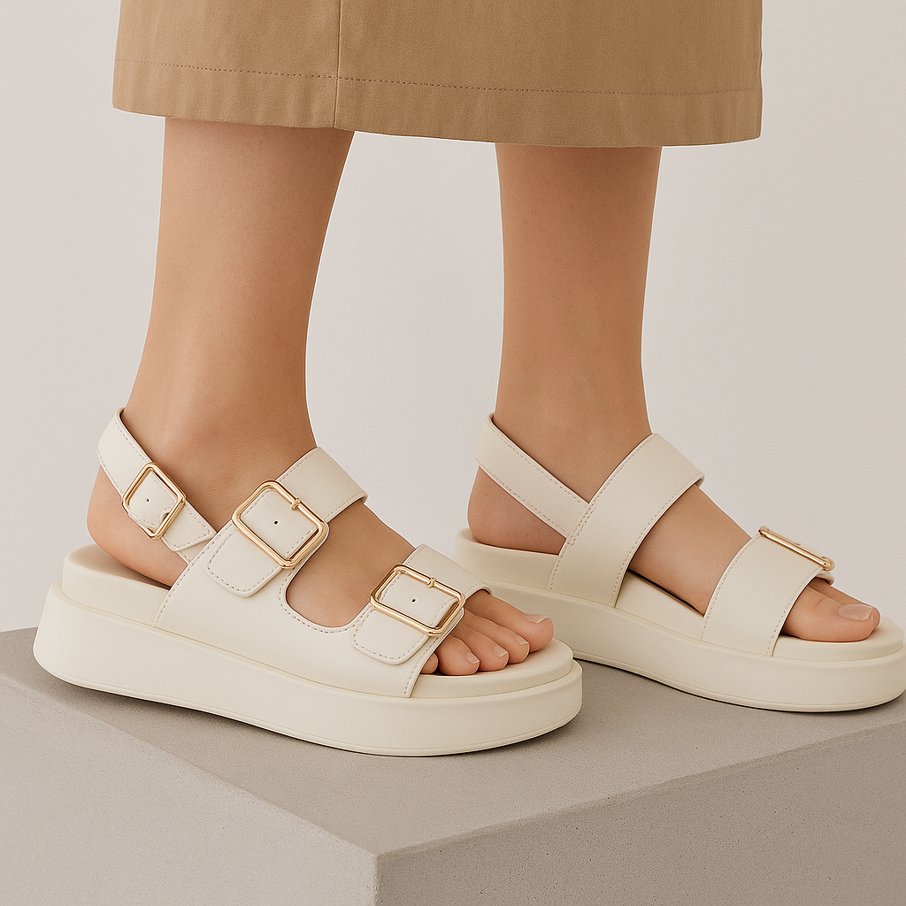 Double Buckle Platform Sandals with Cushioned Footbed