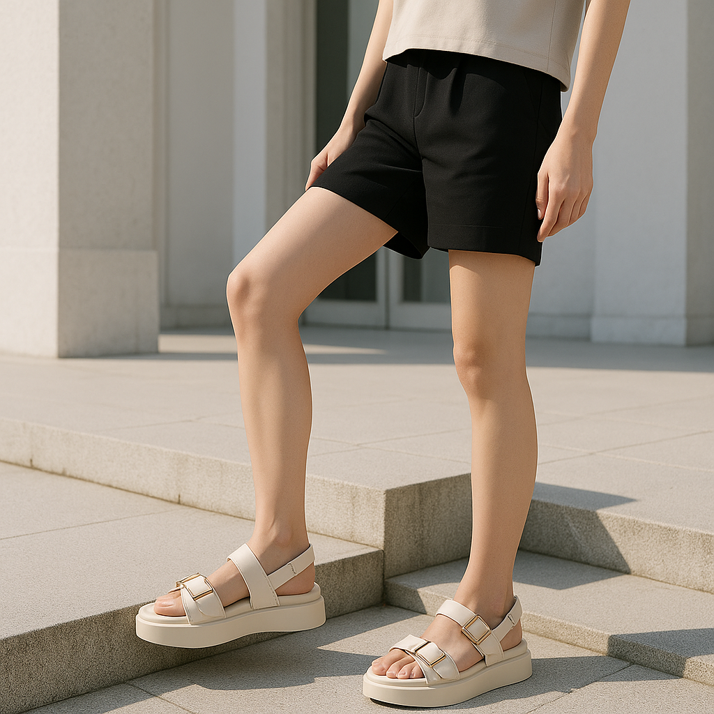 Double Buckle Platform Sandals with Cushioned Footbed