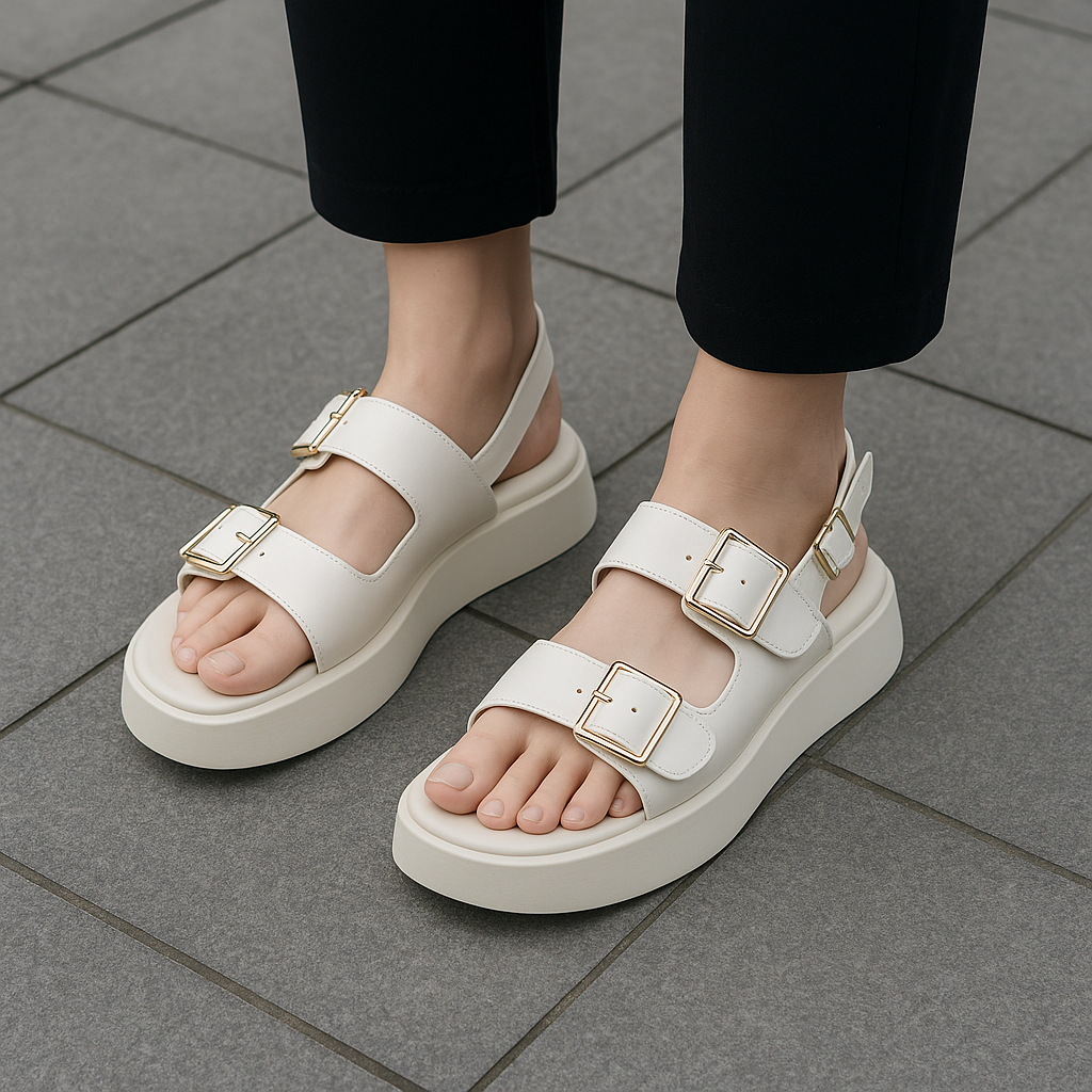 Double Buckle Platform Sandals with Cushioned Footbed