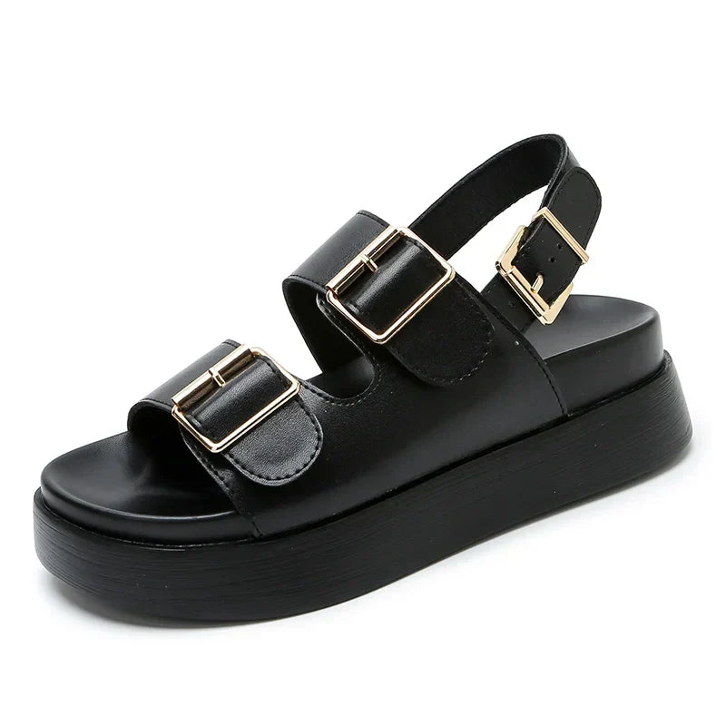 Double Buckle Platform Sandals with Cushioned Footbed