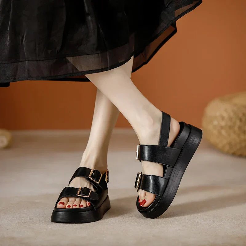 Double Buckle Platform Sandals with Cushioned Footbed