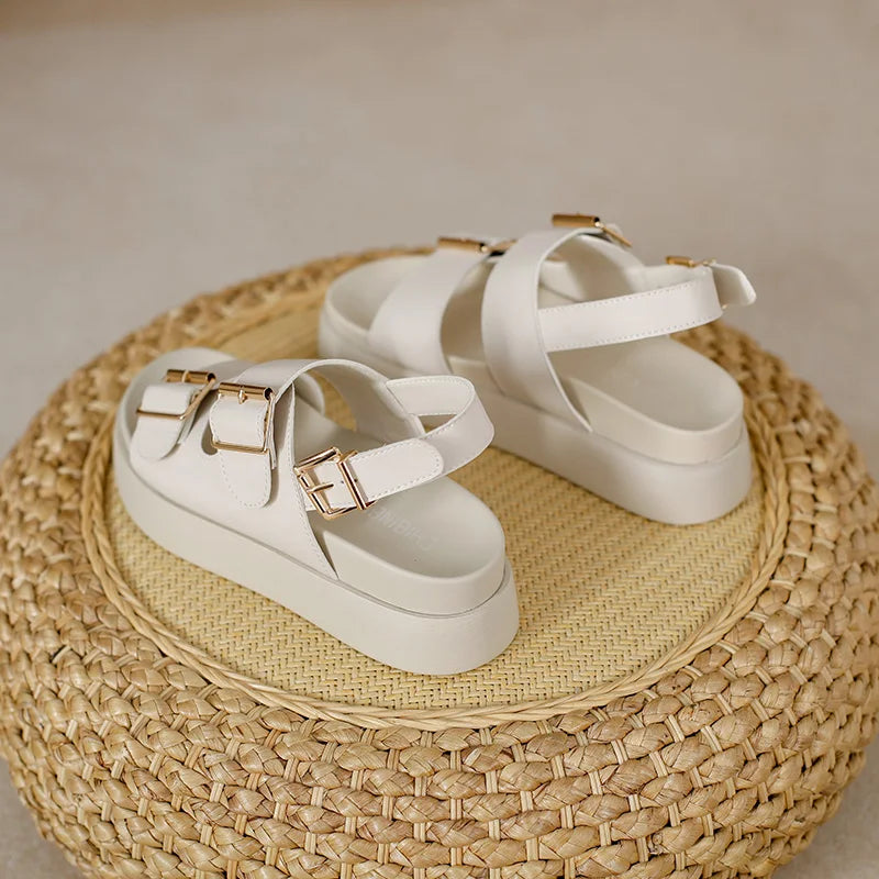 Double Buckle Platform Sandals with Cushioned Footbed