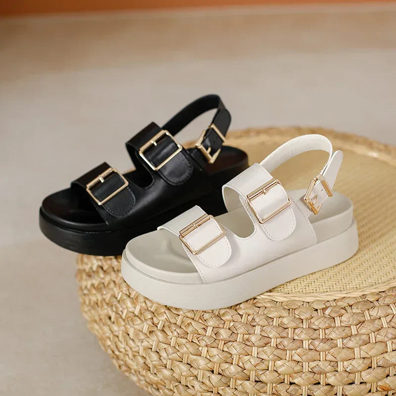Double Buckle Platform Sandals with Cushioned Footbed