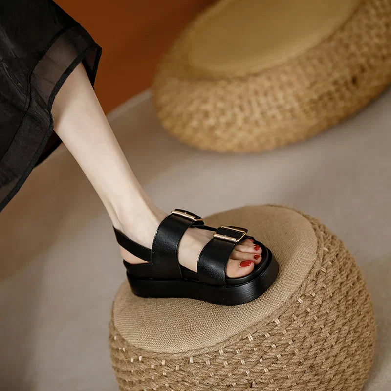 Double Buckle Platform Sandals with Cushioned Footbed