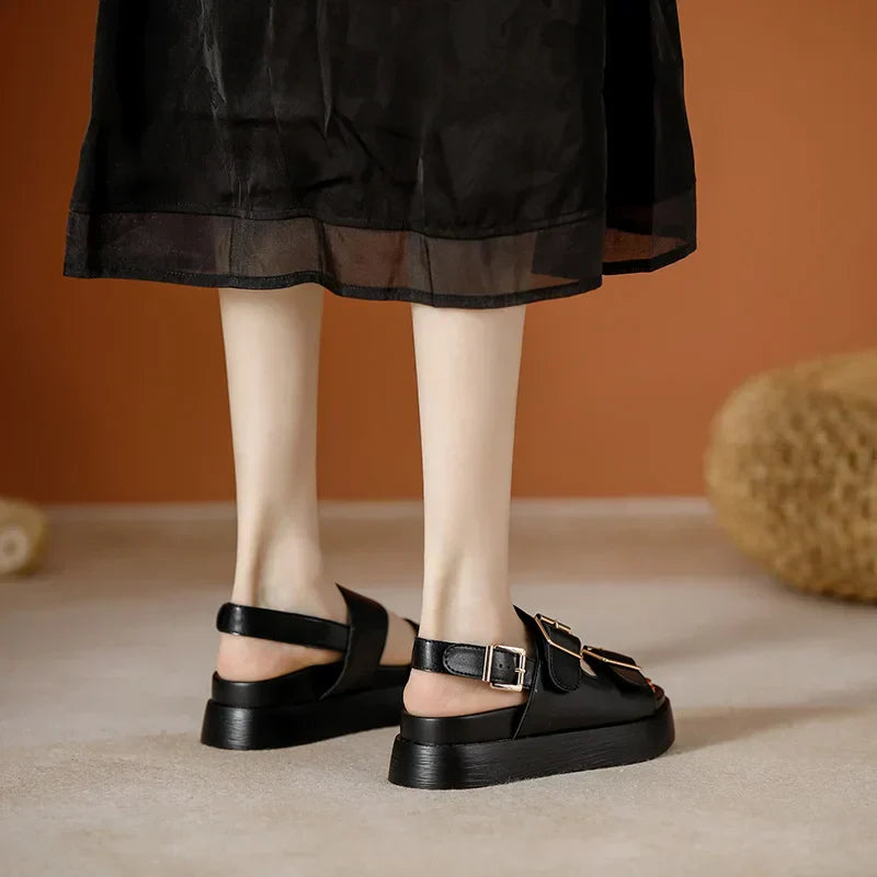 Double Buckle Platform Sandals with Cushioned Footbed