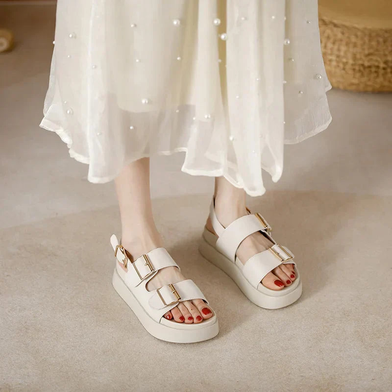 Double Buckle Platform Sandals with Cushioned Footbed