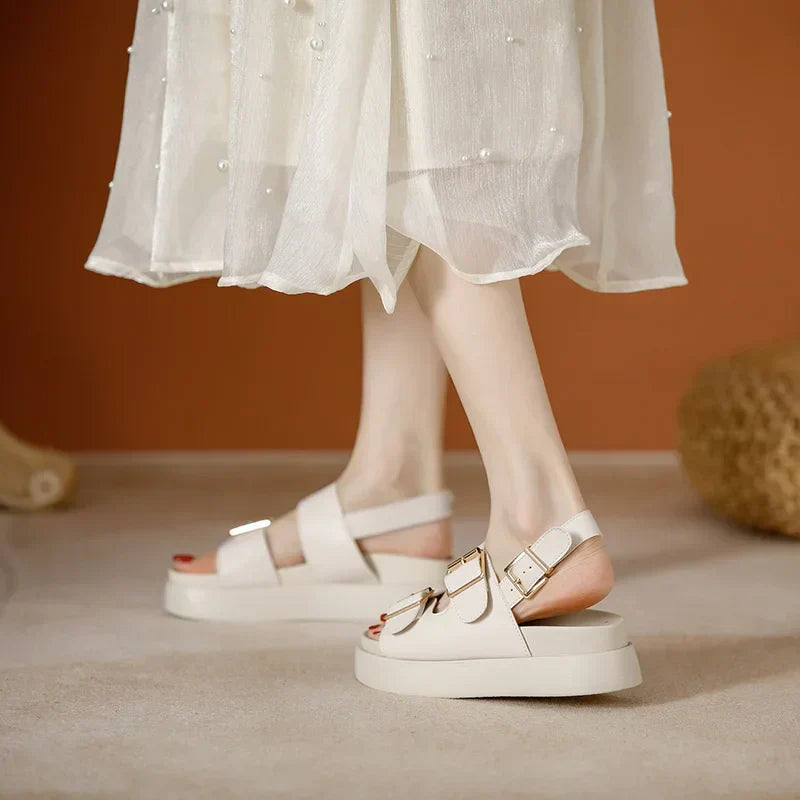 Double Buckle Platform Sandals with Cushioned Footbed