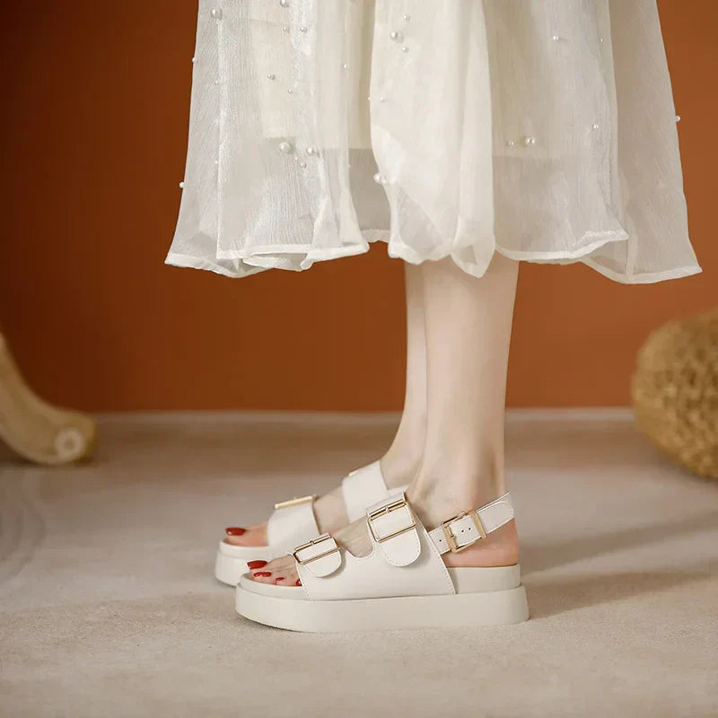 Double Buckle Platform Sandals with Cushioned Footbed